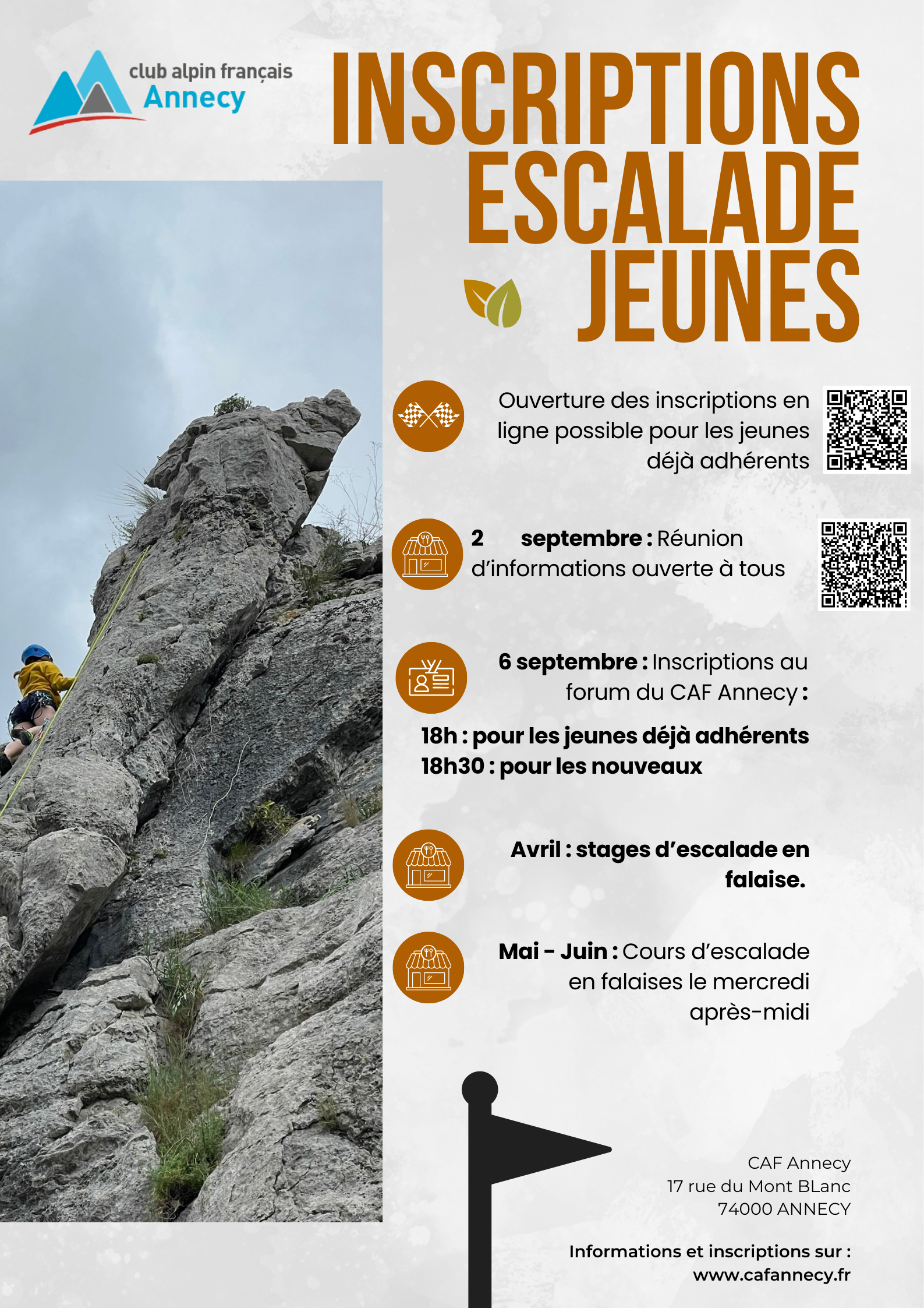 Escalade Jeunes : inscriptions aux cours 2024-2025